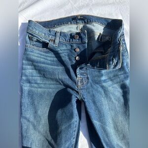 Seven For All Man Kind Womens Boy Cut Jeans Size 27 Med Wash Button Fly